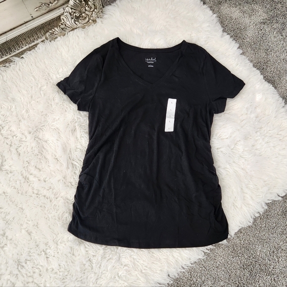 Isabel Maternity Black Ruched Sides Top. Size Large. New. - Picture 1 of 6